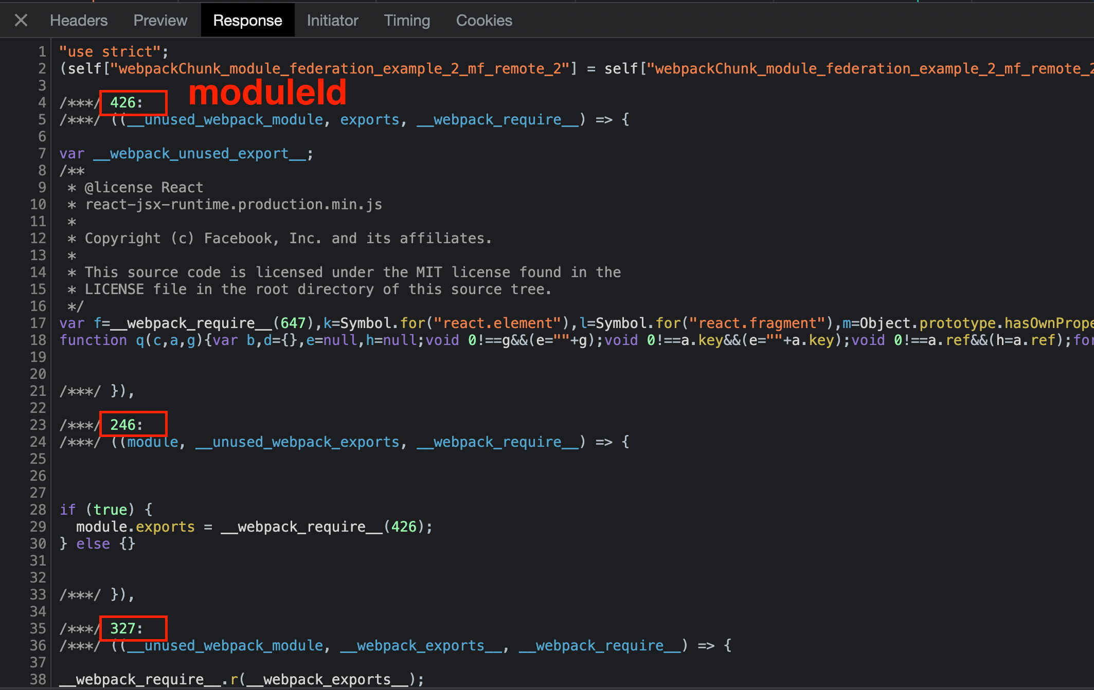 The part of the bundle represented by moduleId