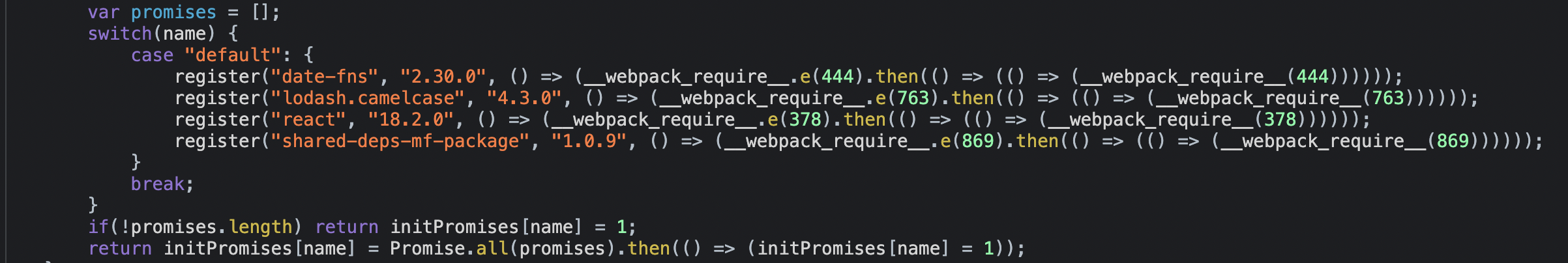 Entry point bundle contains shared dependency versions